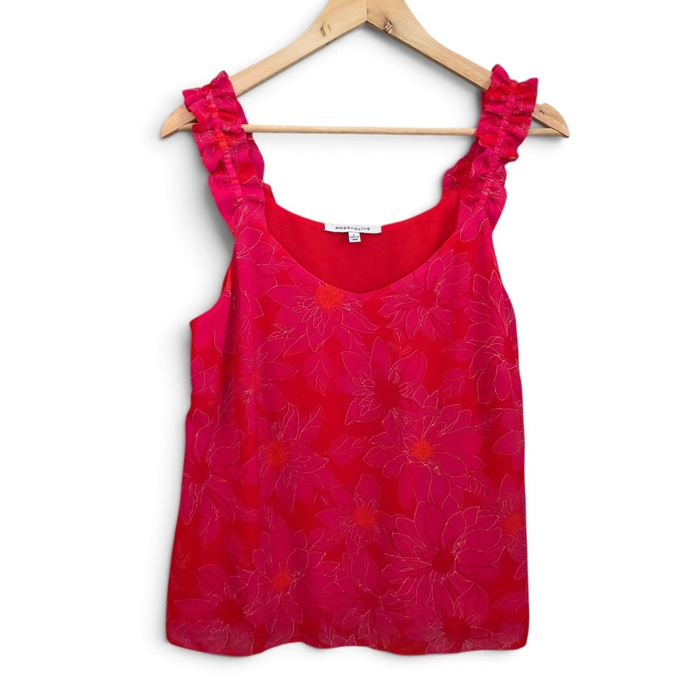 Rose & Olive Top Womens Large Pink Floral Print Scoop Neck Sleeveless Blouse